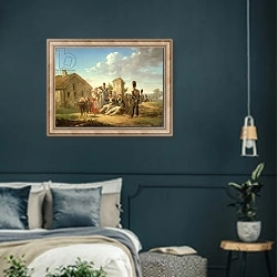 «Landscape with Soldiers» в интерьере классической спальни с темными стенами