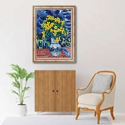 «Bouquet Of Flowers In A Blue Vase» в интерьере в классическом стиле над комодом