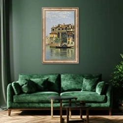 «Palazzo Falier, Venice» в интерьере зеленой гостиной над диваном