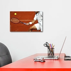 «Теннисист отражающий мяч» в интерьере офиса над рабочим местом сотрудника