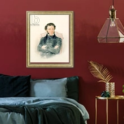 «Portrait of Alexander Pushkin 1836» в интерьере спальни с акцентной стеной