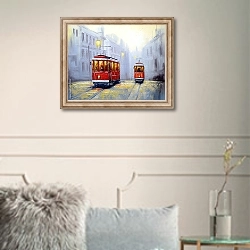 «Трамвай в старом городе» в интерьере в классическом стиле в светлых тонах