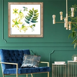 «Набор акварельных иланг-иланг» в интерьере в классическом стиле с зеленой стеной