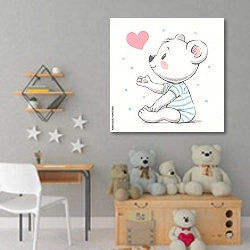 «Симпатичные медвежонок и сердечко» в интерьере детской комнаты для девочки с игрушками