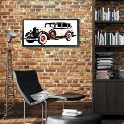«Ретро седан 1934 года» в интерьере кабинета в стиле лофт с кирпичными стенами