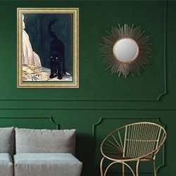 «Olympia, 1863» в интерьере классической гостиной с зеленой стеной над диваном