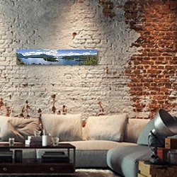 «Аргентина. Озеро Науэль-Уапи» в интерьере гостиной в стиле лофт с кирпичными стенами
