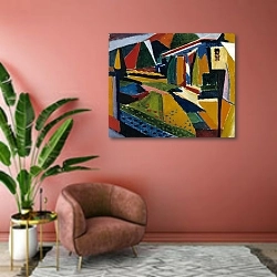 «Abstract Landscape» в интерьере современной гостиной в розовых тонах