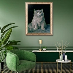 «Study of a cat» в интерьере гостиной в зеленых тонах