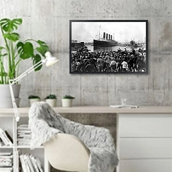 «История в черно-белых фото 1192» в интерьере кабинета в скандинавском стиле с бетонной стеной
