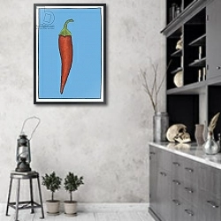 «Chilli pepper blue» в интерьере современной кухни с кирпичной стеной