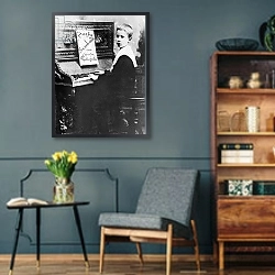 «Sergei Prokofiev, 1902» в интерьере гостиной в стиле ретро в серых тонах