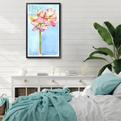 «Amaryllis with aqua background, 2015,» в интерьере спальни в стиле прованс над кроватью