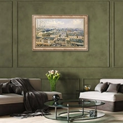 «Panorama of Vienna, 1871» в интерьере гостиной в оливковых тонах