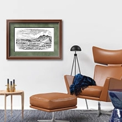 «Dover in England, United Kingdom, vintage engraving» в интерьере кабинета с кожаным креслом