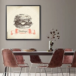 «Иллюстрация с гамбургером» в интерьере столовой с серыми стенами