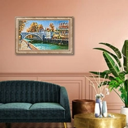 «Рыбак на набережной реки Сочи, осень, архитектурный пейзаж любимого города» в интерьере классической гостиной над диваном