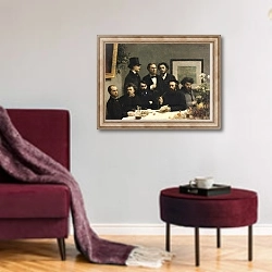 «A Corner of the Table, 1872» в интерьере гостиной в бордовых тонах