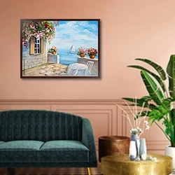 «Дом у моря с цветником» в интерьере классической гостиной над диваном