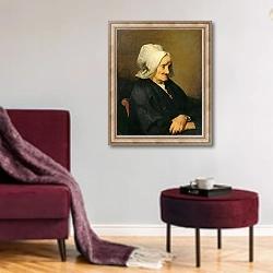 «Portrait of the Widow Roumy» в интерьере гостиной в бордовых тонах