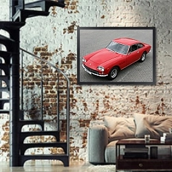 «Ferrari 330 GT 2+2 (Series I) '1963–65 дизайн Pininfarina» в интерьере двухярусной гостиной в стиле лофт с кирпичной стеной