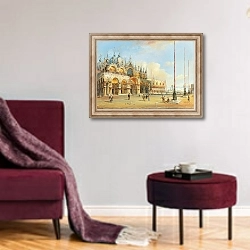«Venice, The Basilica Of Saint Mark» в интерьере гостиной в бордовых тонах
