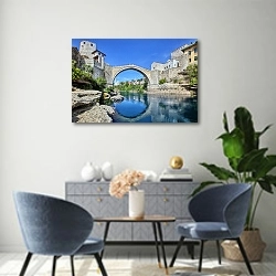 «Босния и Герцеговина. Старый мост. Город Мостар» в интерьере современной гостиной над комодом
