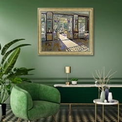 «In a House, 1913» в интерьере гостиной в зеленых тонах