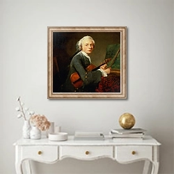 «Young Man with a Violin, or Portrait of Charles Theodose Godefroy c.1738» в интерьере в классическом стиле над столом