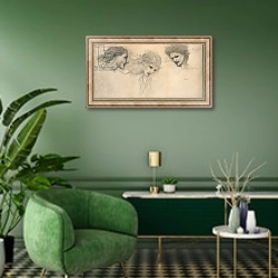 «Crudelitas and Saevitia» в интерьере гостиной в зеленых тонах
