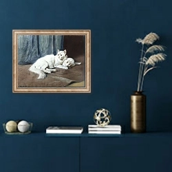 «A White Persian Cat with her Kittens» в интерьере в классическом стиле в синих тонах