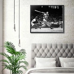 «История в черно-белых фото 771» в интерьере спальни в скандинавском стиле над кроватью