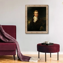 «Portrait of Frederick John Robinson, First Earl of Ripon, c.1820» в интерьере гостиной в бордовых тонах