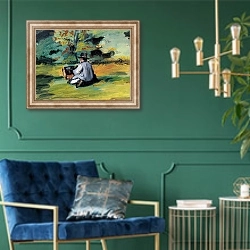 «Художник за работой» в интерьере в классическом стиле с зеленой стеной