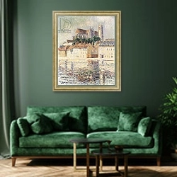 «Cathedrale D'Auxerre,» в интерьере зеленой гостиной над диваном