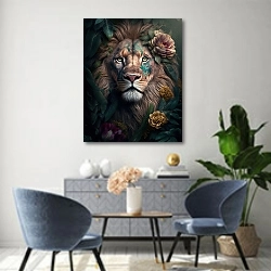 «Лев» в интерьере современной гостиной над комодом