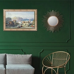 «Naples, 19th century; watercolour;» в интерьере классической гостиной с зеленой стеной над диваном