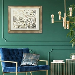 «L'Estaque 2» в интерьере классической гостиной с зеленой стеной над диваном
