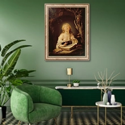 «The Holy Virgin» в интерьере гостиной в зеленых тонах