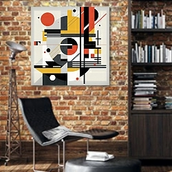 «Composition №12» в интерьере кабинета в стиле лофт с кирпичными стенами
