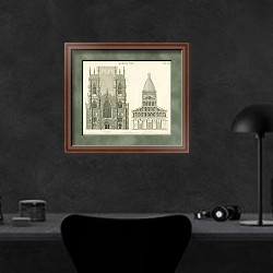 «Архитектура. Йоркский собор, Пизанский собор» в интерьере кабинета в черных цветах над столом