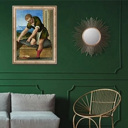 «Занятия месяца - Декабрь» в интерьере классической гостиной с зеленой стеной над диваном