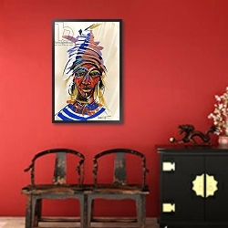 «Am I an Aborigin 2, 2008» в интерьере гостиной в этническом стиле над столом