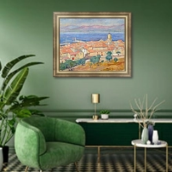 «View of Saint-Tropez» в интерьере спальни с акцентной стеной