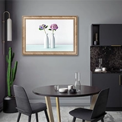«Цветы в белых керамических вазах» в интерьере современной кухни в серых цветах