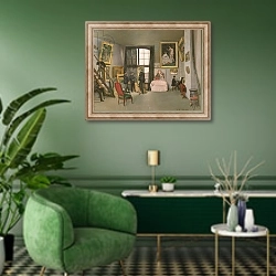 «The Artist's Studio, 1870» в интерьере гостиной в зеленых тонах