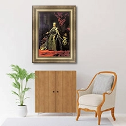 «Портрет Екатерины II 10» в интерьере гостиной в зеленых тонах
