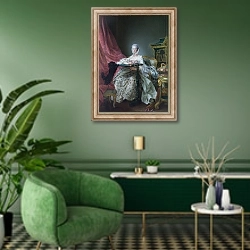 «Madame de Pompadour at her Tambour Frame» в интерьере гостиной в зеленых тонах