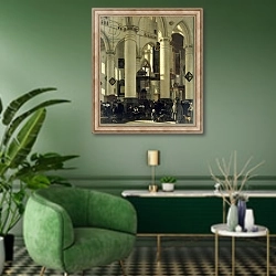 «Interior of a church» в интерьере гостиной в зеленых тонах