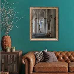 «Интерьер Буукерка в Утрехте» в интерьере гостиной с зеленой стеной над диваном